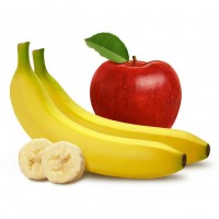 Жълтият банан и червената ябълка са перфектно съчетани един с друг