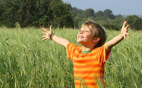 Happy момче в зеленото поле